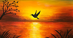 Acrylschilderij van vogel in landschap